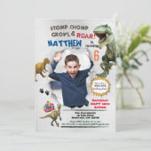 Dinosaurier Geburtstag Foto Einladung rustikal (Stehend Vorderseite)