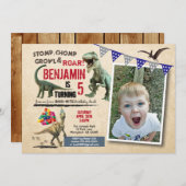 Dinosaurier Geburtstag Foto Einladung rustikal (Vorne/Hinten)