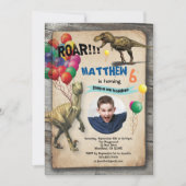 Dinosaurier Geburtstag Foto Einladung rustikal (Vorderseite)