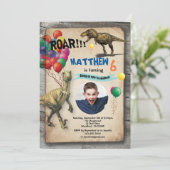 Dinosaurier Geburtstag Foto Einladung rustikal (Stehend Vorderseite)