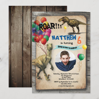 Dinosaurier Geburtstag Foto Einladung rustikal