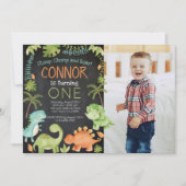 Dinosaurier Geburtstag mit Foto Einladung (Vorderseite)