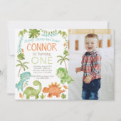 Dinosaurier Geburtstag mit Foto Einladung (Vorderseite)