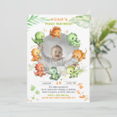 Dinosaurier Geburtstag mit Foto Option Einladung (Stehend Vorderseite)