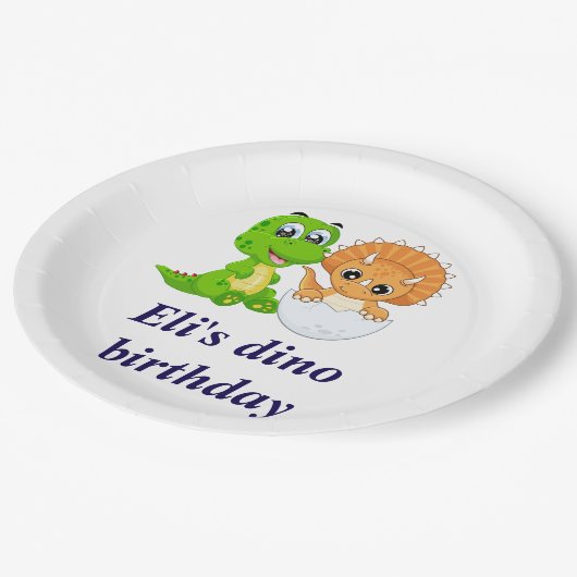 Dinosaurier Geburtstag Pappteller (Schrägansicht)