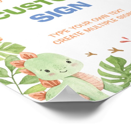 Dinosaurier Geburtstag Party Table Sign Poster (Ecke)