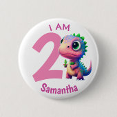 Dinosaurier Geburtstag Pink Button (Vorderseite)