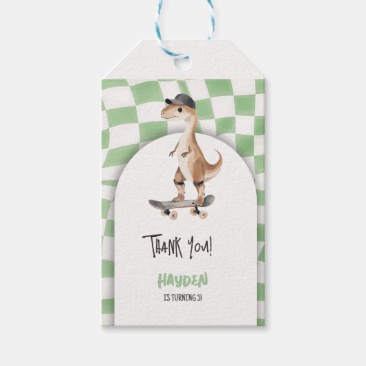 Dinosaurier Geburtstag Retro T Rex Checkered Geschenkanhänger (Vorderseite)