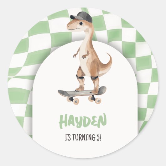 Dinosaurier Geburtstag Retro T Rex Checkered Runder Aufkleber (Vorderseite)