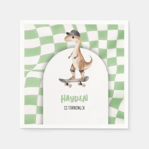 Dinosaurier Geburtstag Retro T Rex Checkered Serviette