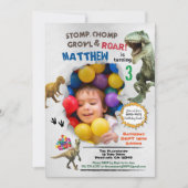 Dinosaurier Geburtstags-Foto Einladung farbig (Vorderseite)