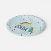 Dinosaurier-Geburtstags-Party-Platten-Blau Pappteller (Schrägansicht)