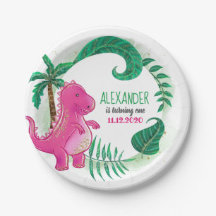 Dinosaurier-Geburtstags-Party   rosa Trex Dino Pappteller