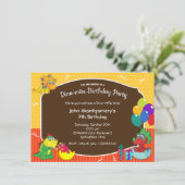 Dinosaurier-Geburtstags-Schlag-Kostüm-Party Einladung (Stehend Vorderseite)