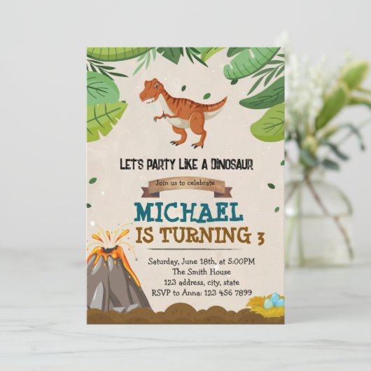 Dinosaurier Geburtstagsdusche Einladung (Stehend Vorderseite)