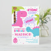 Dinosaurier Geburtstagseinladung für ein Mädchen Einladung (Stehend Vorderseite)