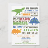 Dinosaurier Geburtstagseinladung Junge grün-blau-o Einladung (Vorderseite)