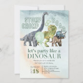 Dinosaurier Geburtstagseinladung, Stomp Chomp und Einladung (Vorderseite)