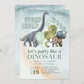 Dinosaurier Geburtstagseinladung, Stomp Chomp und Einladung (Vorne/Hinten)