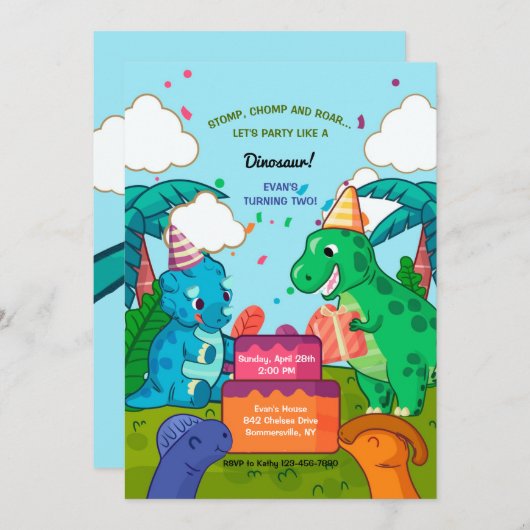 Dinosaurier Geburtstagsfeier Einladung (Vorne/Hinten)