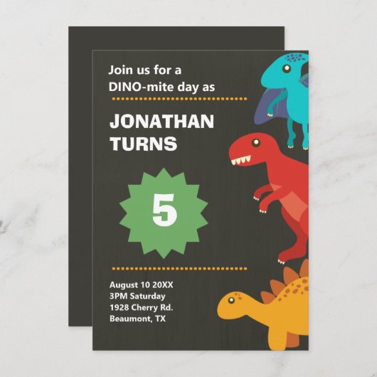 Dinosaurier Geburtstagsfeier Einladung (Vorne/Hinten)