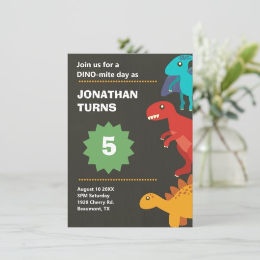 Dinosaurier Geburtstagsfeier Einladung (Stehend Vorderseite)