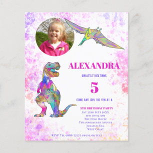 Dinosaurier Geburtstagsfeier Foto Rosa Budget Flyer