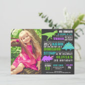 Dinosaurier Geburtstagsmädchen Chalkboard-Foto Einladung