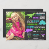 Dinosaurier Geburtstagsmädchen Chalkboard-Foto Einladung