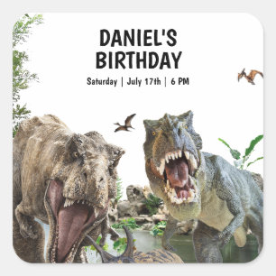 Dinosaurier Geburtstagsparty, Dino Party Quadratischer Aufkleber