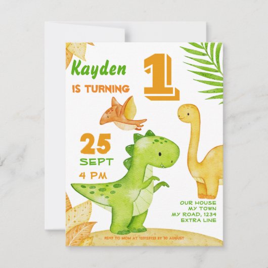 Dinosaurier Geburtstagsparty einladen (Vorderseite)