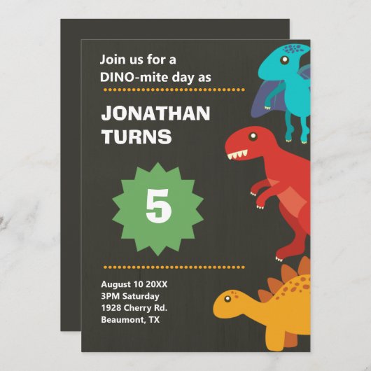 Dinosaurier Geburtstagsparty Einladung (Vorne/Hinten)