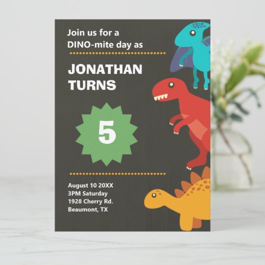 Dinosaurier Geburtstagsparty Einladung (Stehend Vorderseite)