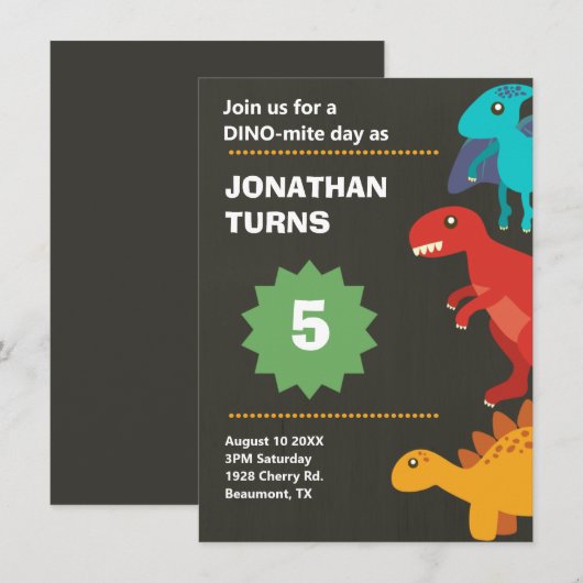 Dinosaurier Geburtstagsparty Einladung (Vorne/Hinten)