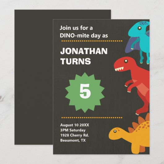 Dinosaurier Geburtstagsparty Einladung (Vorne/Hinten)