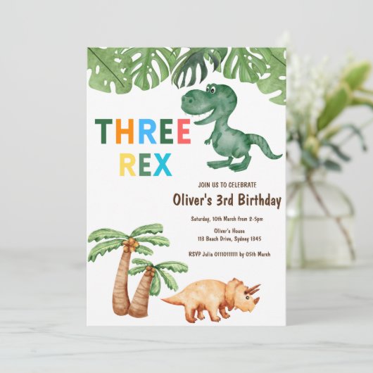 Dinosaurier-Geburtstagsparty Einladung (Stehend Vorderseite)