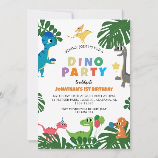 Dinosaurier Geburtstagsparty Erstes Geburtstags Ba Einladung (Vorderseite)