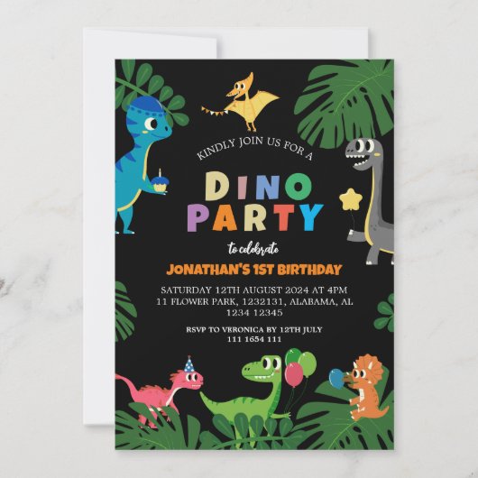Dinosaurier Geburtstagsparty Erstes Geburtstags Ba Einladung (Vorderseite)