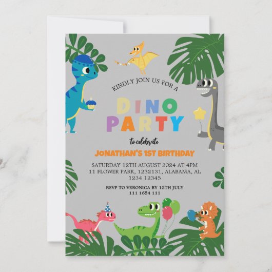 Dinosaurier Geburtstagsparty Erstes Geburtstags Ba Einladung (Vorderseite)