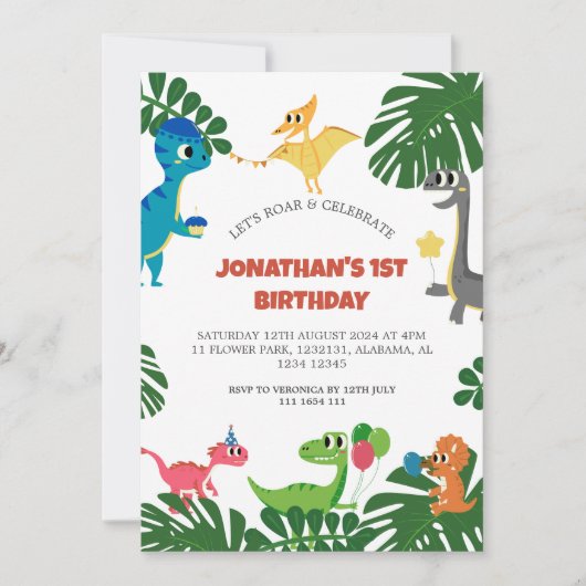 Dinosaurier Geburtstagsparty Erstes Geburtstags Ba Einladung (Vorderseite)