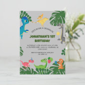 Dinosaurier Geburtstagsparty Erstes Geburtstags Ba Einladung (Stehend Vorderseite)