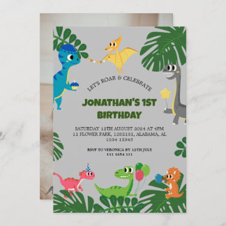 Dinosaurier Geburtstagsparty Erstes Geburtstags Ba Einladung