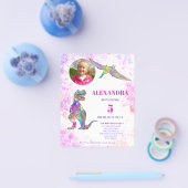 Dinosaurier Geburtstagsparty Foto Pink Budget Flyer (Einzeln)