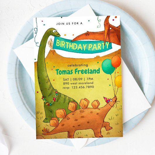 Dinosaurier Geburtstagsparty Kinderjunge Einladung