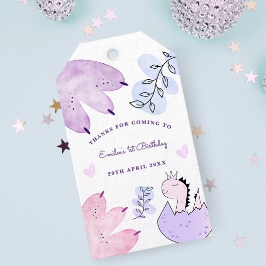 Dinosaurier Geburtstagsparty Pink Lila Danke Geschenkanhänger