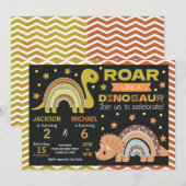 Dinosaurier gemeinsame Geburtstagseinladung für Ge Einladung (Vorne/Hinten)