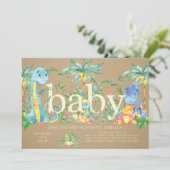 Dinosaurier Gender Neutral Baby Dusche Einladung (Stehend Vorderseite)