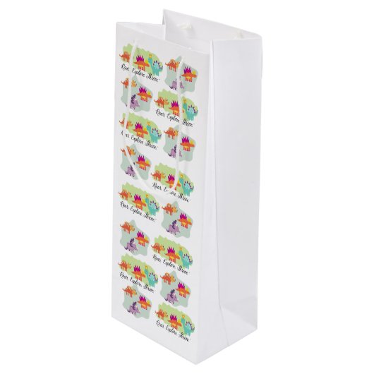 Dinosaurier Geschenktüte Für Weinflaschen (Vorderseite Schrägansicht)