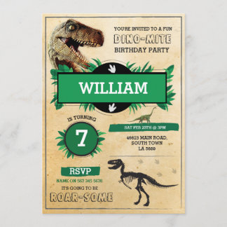 Dinosaurier-Grabungs-Geburtstags-Party T-Rex Dino Einladung