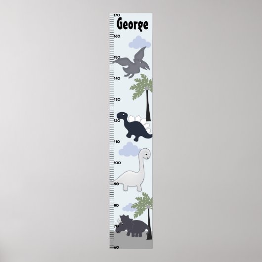 Dinosaurier Gray/Blue Growth Chart Behielt auf 8x4 Poster (Vorne)